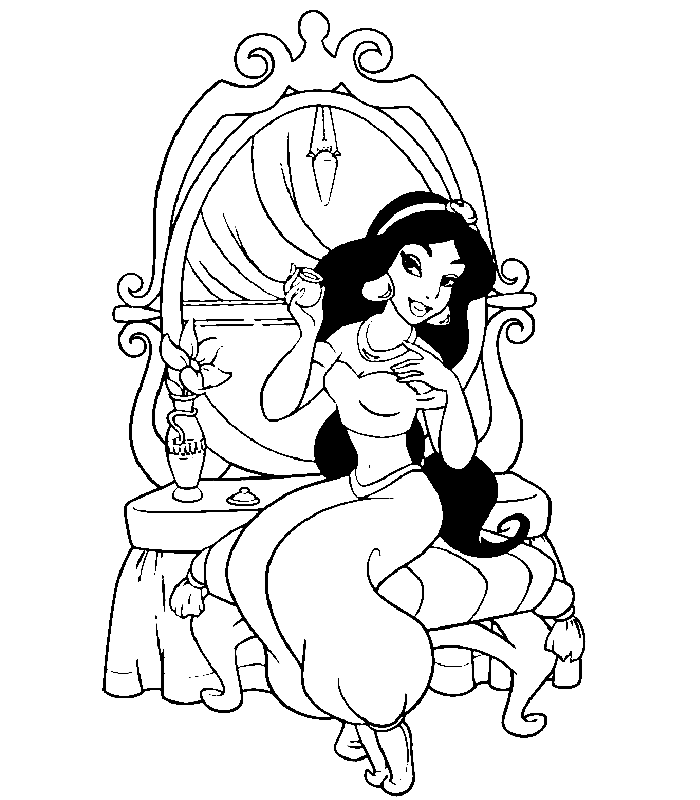 Belle Princess Sits In Front Of The Mirror Cool Coloring Page