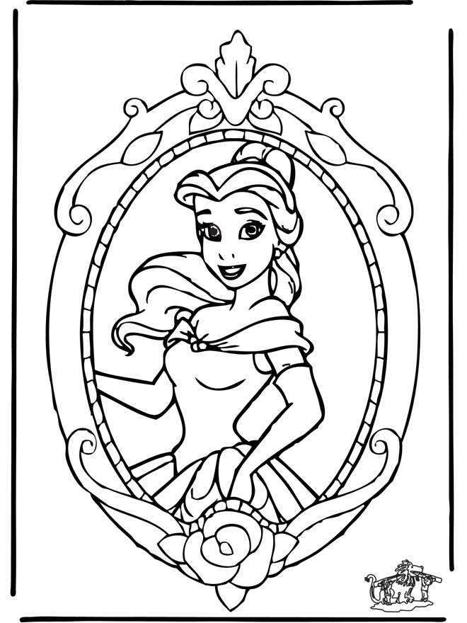 Belle Princess In Mirror Cool Coloring Page
