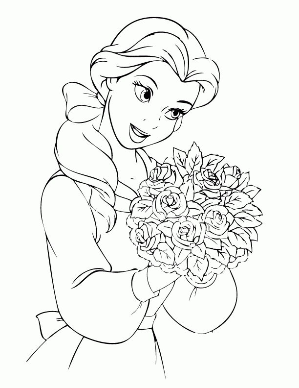 Belle Princess And Nice Flower Bouquet Cool Coloring Page