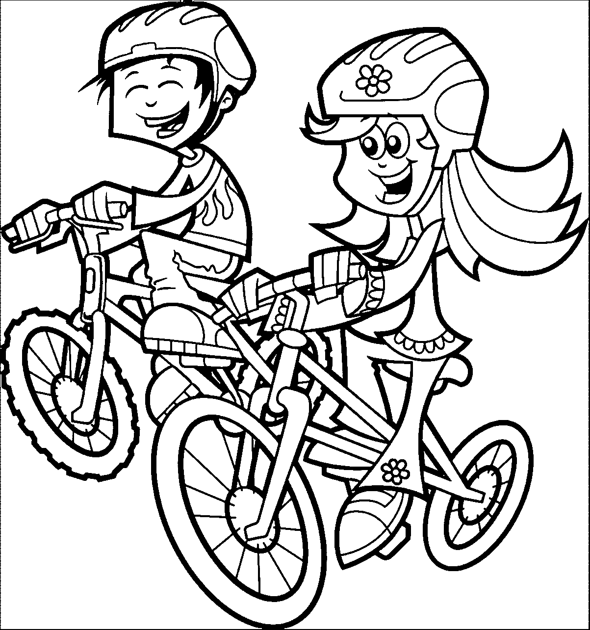 Happy Couple Ride Bicycle For Kids Coloring Page