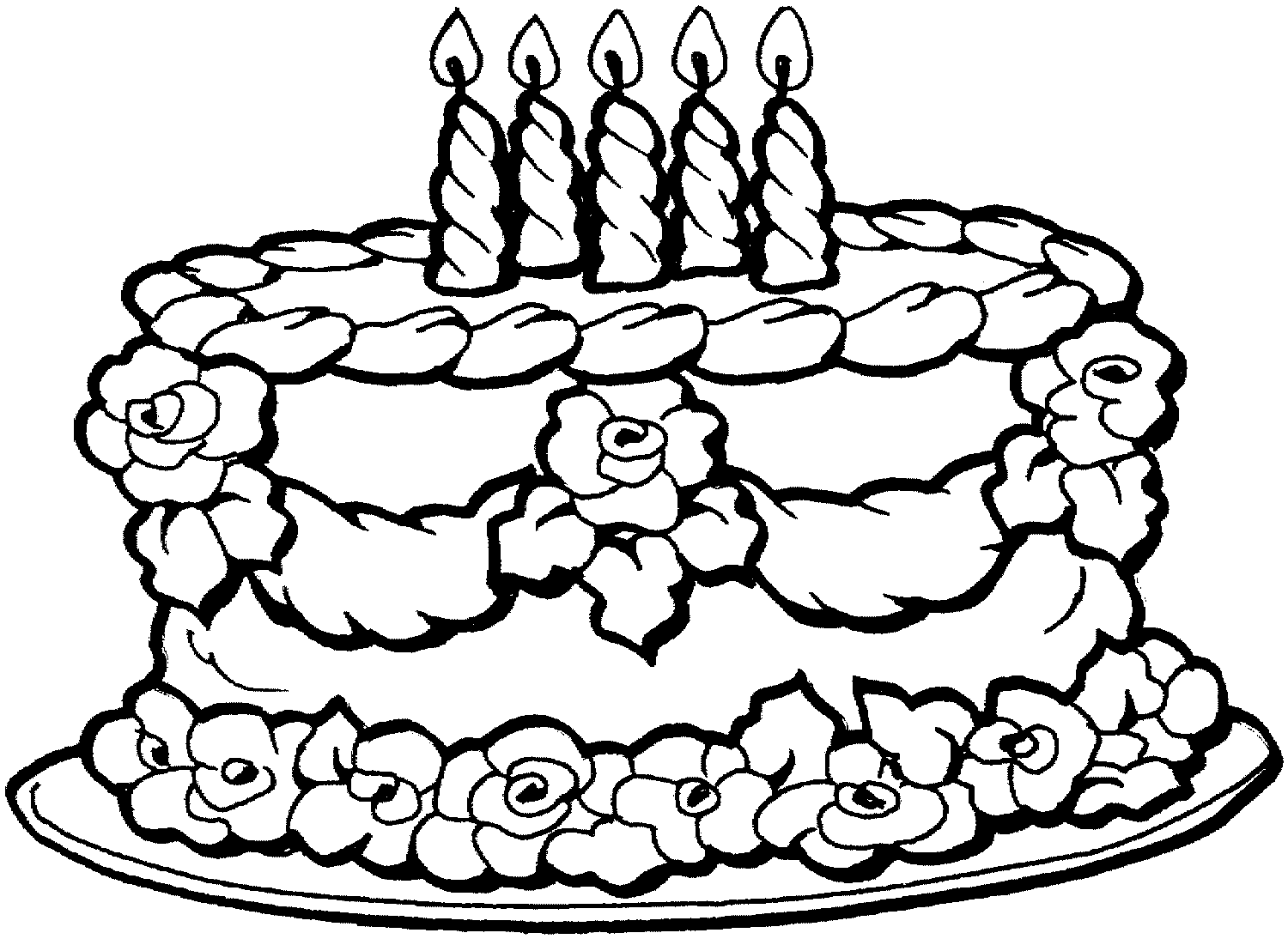 Nice Birthday Cake Of Five Years Old For Kids Coloring Page
