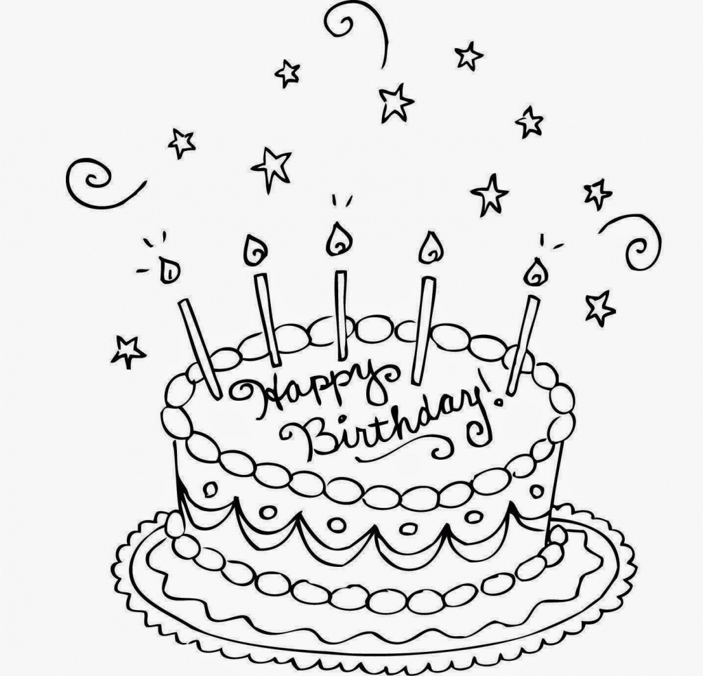 Birthday Cake Of Five Years Old For Kids Coloring Page