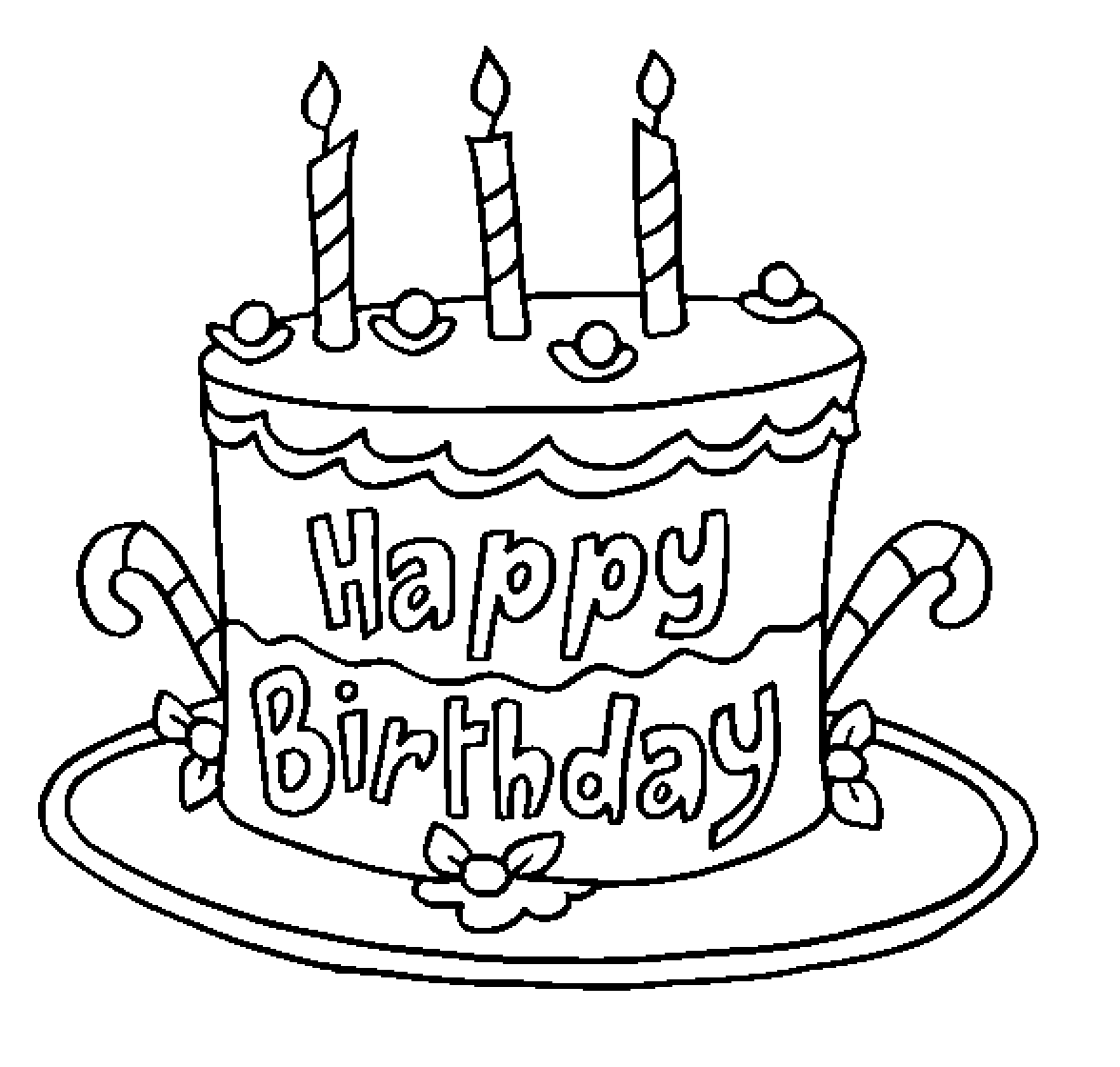 Cool Birthday Cake For Three Years Old Coloring Page