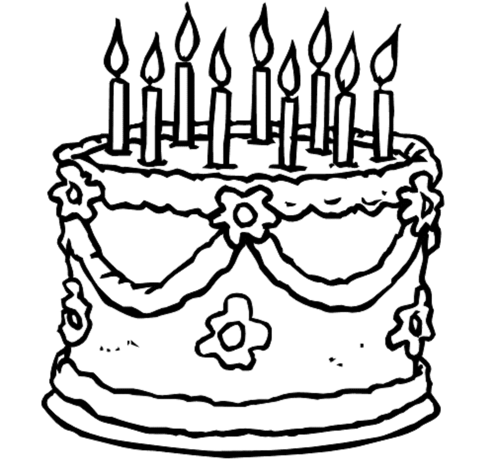 Birthday Cake And Many Candles Cool Coloring Page