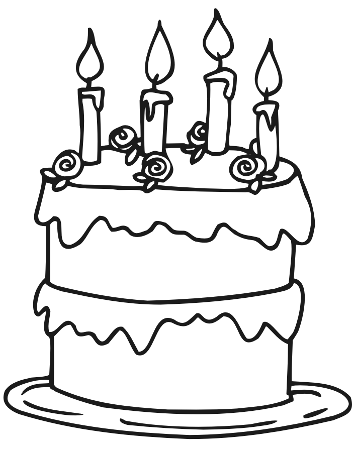Nice Birthday Cake For Four Years Old Cool Coloring Page
