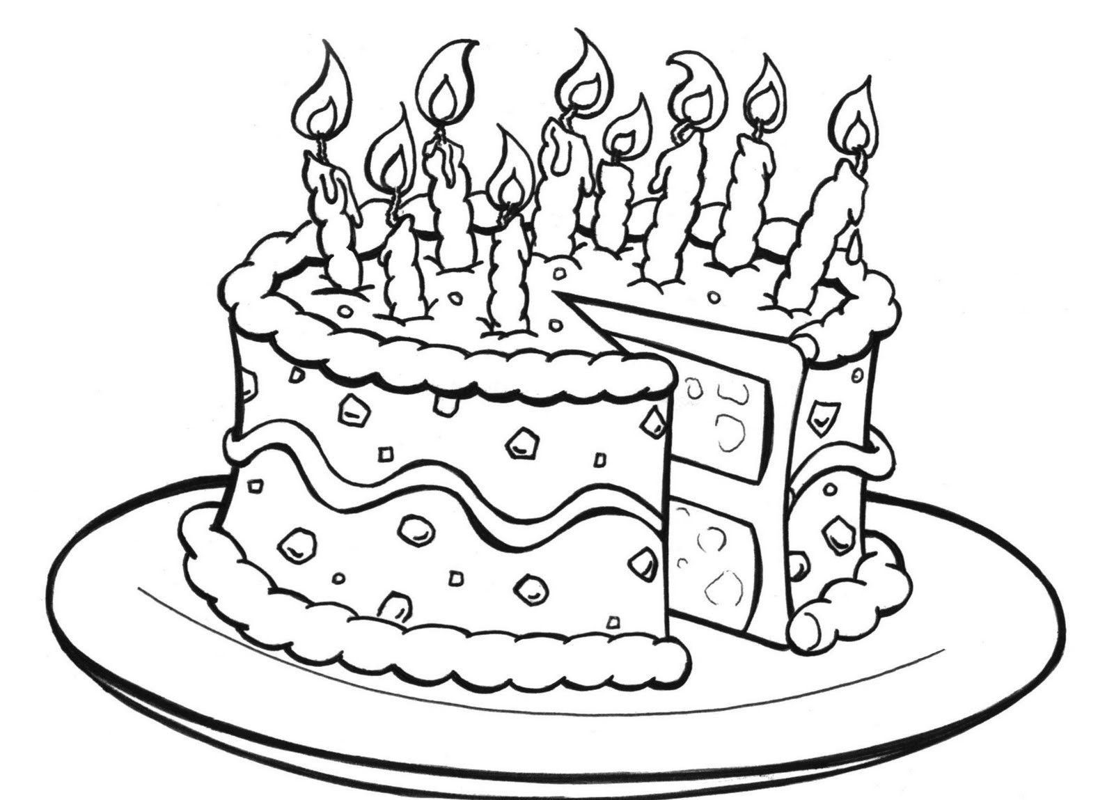 Cool Birthday Cake With Slice Coloring Page