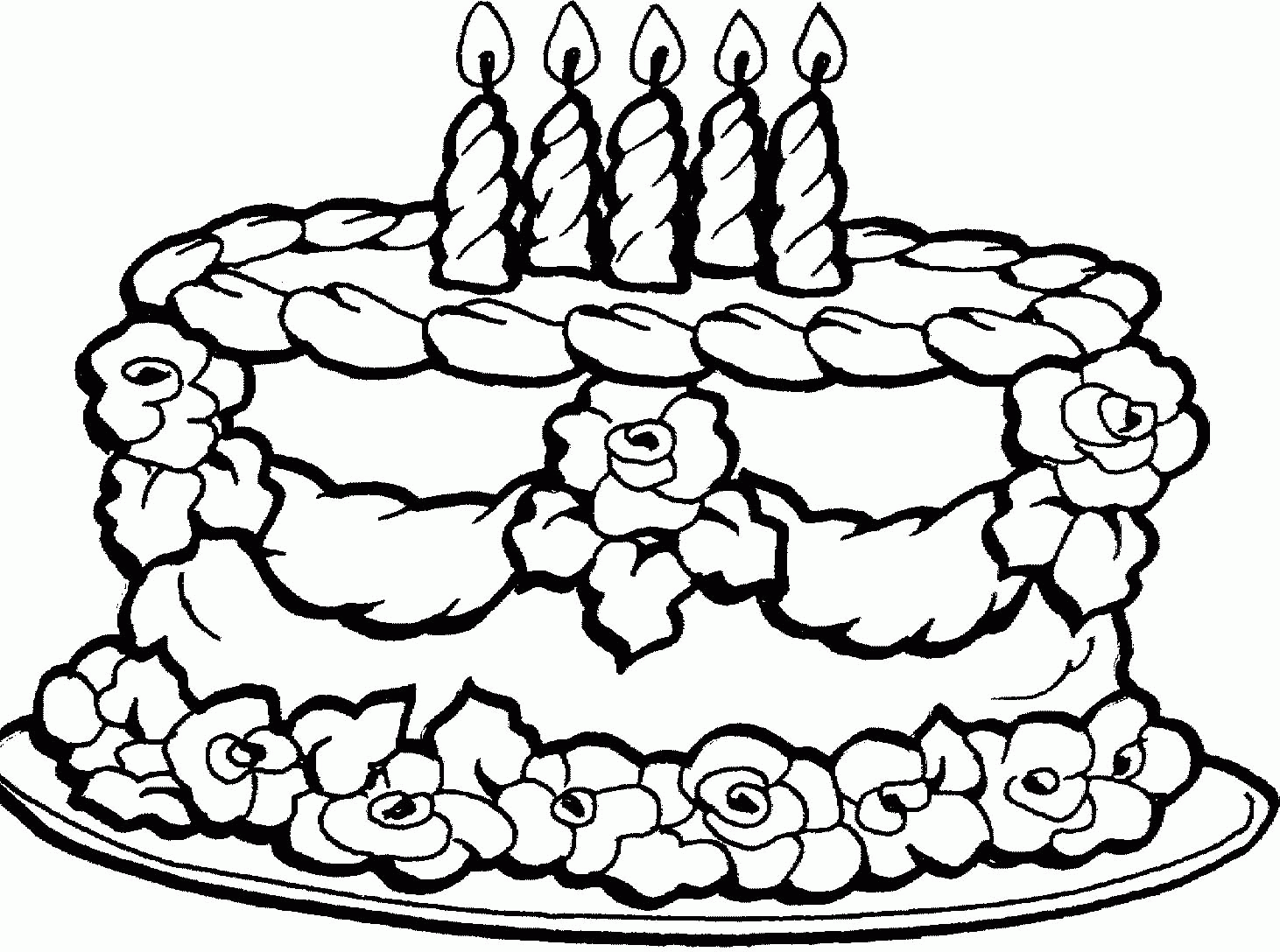 Cool Nice Birthday Cake For 5 Years Old Coloring Page