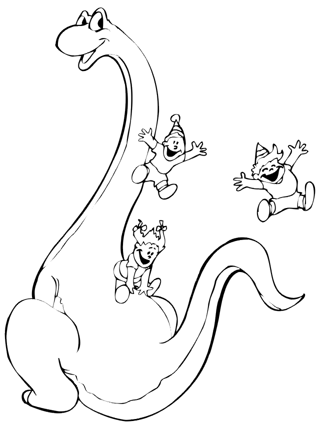 Dinosaur And Three Babies Cool Coloring Page