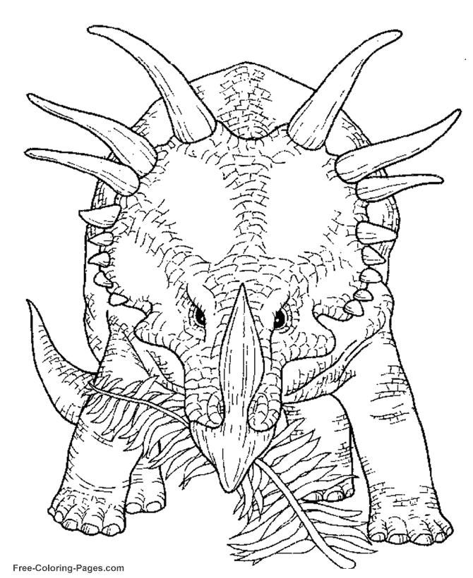 Dinosaur With Many Horn For Kids Coloring Page