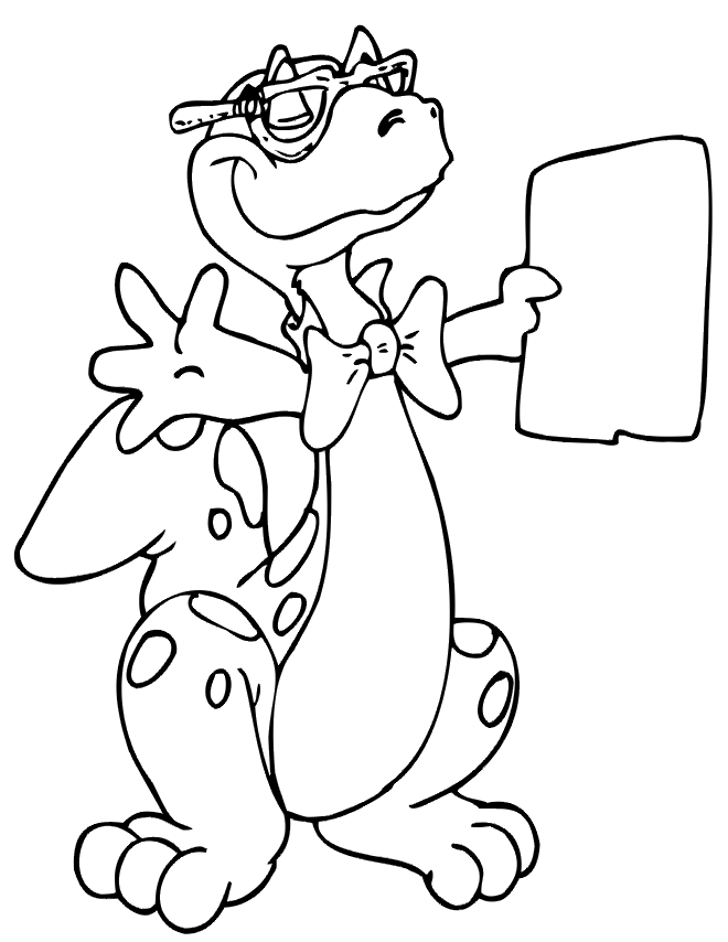 Dinosaur Reading Cool Coloring Page