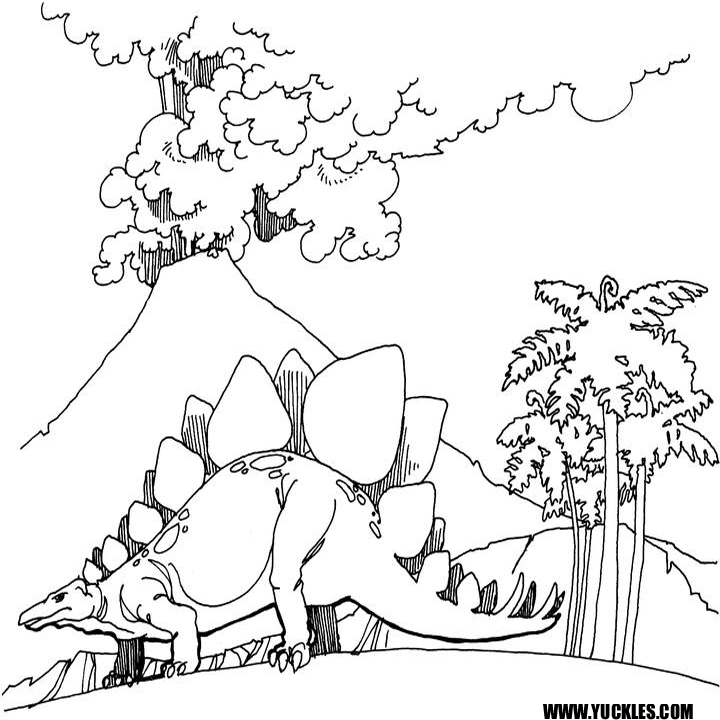Dinosaur In Forest For Kids Coloring Page