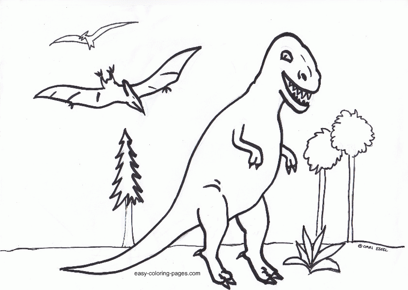Dinosaur And The Bats For Kids Coloring Page
