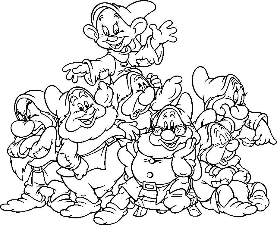 Funny Seven Dwarfs For Kids Coloring Page