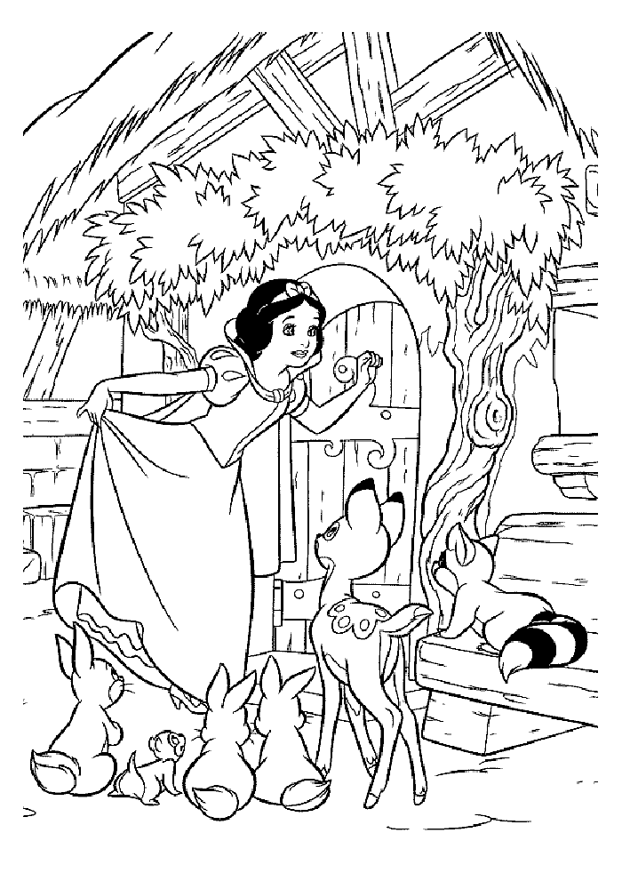 Cool Disney Snow White And Cute Animals Coloring Page