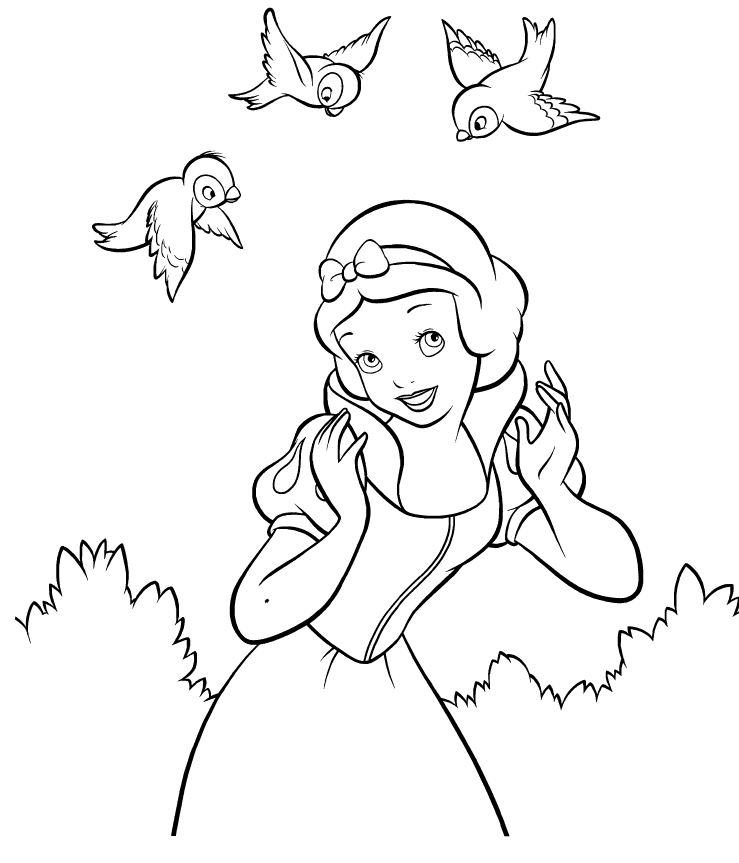 Cool Disney Snow White And Birds Coloring Page