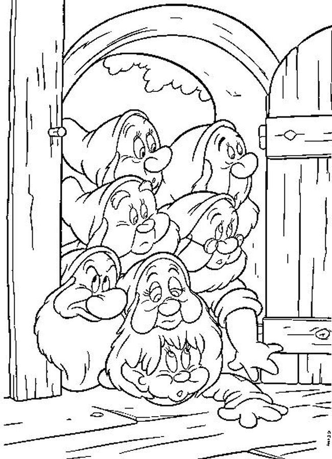 Seven Dwarfs In House For Kids Coloring Page