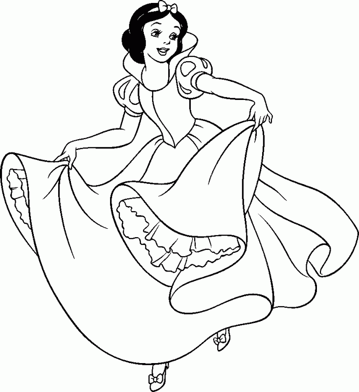 Cool Disney Snow White Wears Nice Dress Coloring Page