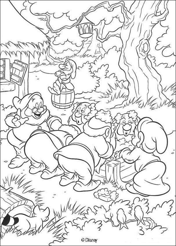 Seven Dwarfs In Forest Cool Coloring Page