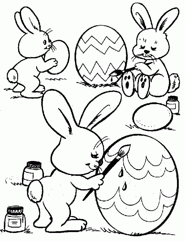 Some Bunnies And Easter Egg For Kids Coloring Page