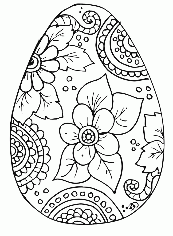Easter Egg With A Nice Flower Cool Coloring Page