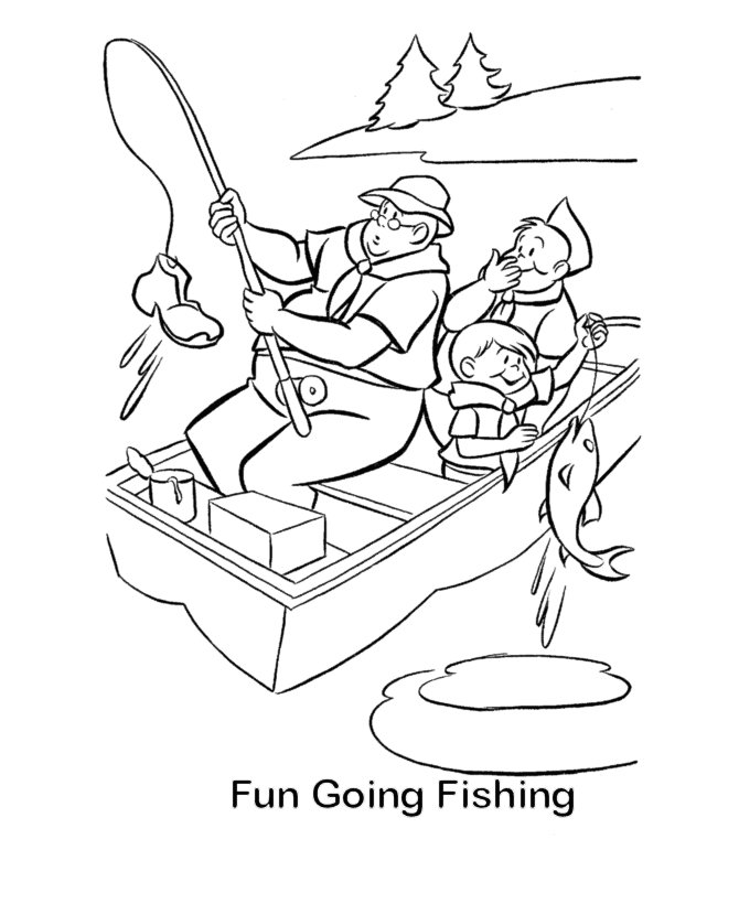 Cool Fun Going Fishing On Boat Coloring Page