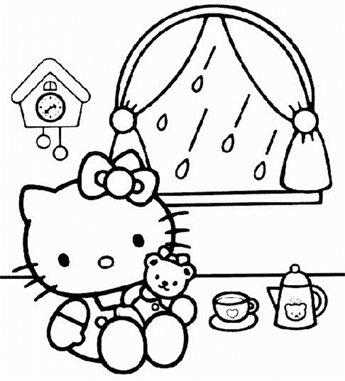 Hello Kitty And The Rain Cool Coloring Page