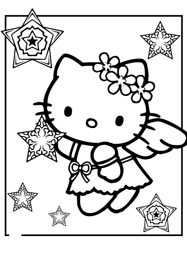 Cool Hello Kitty And Stars Coloring Page