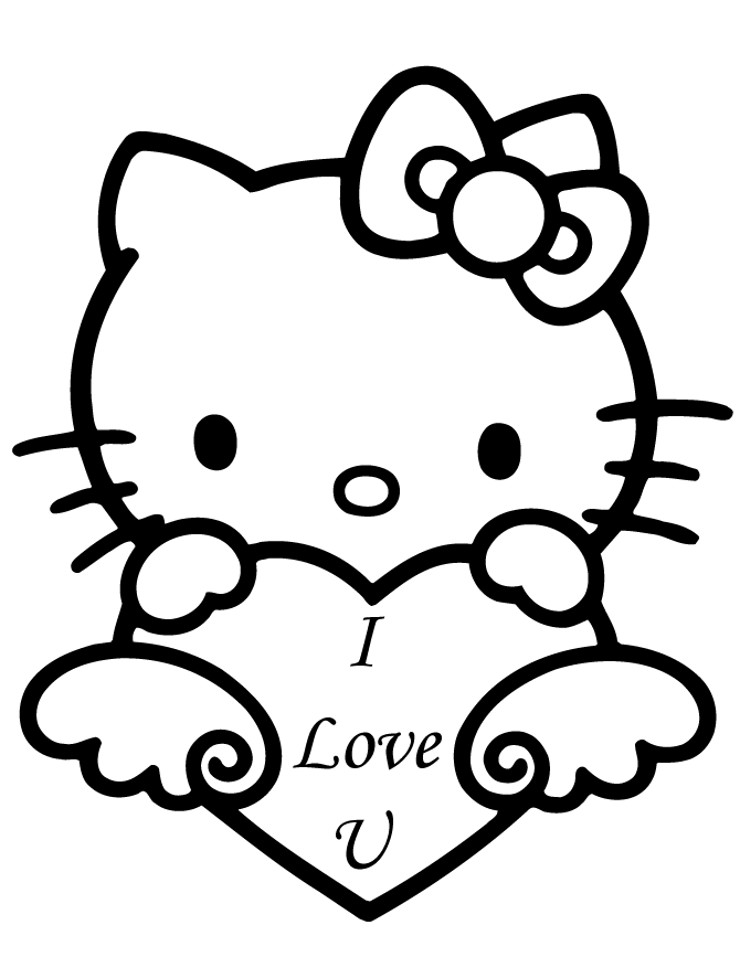 Cool Hello Kitty With Love You Word Coloring Page
