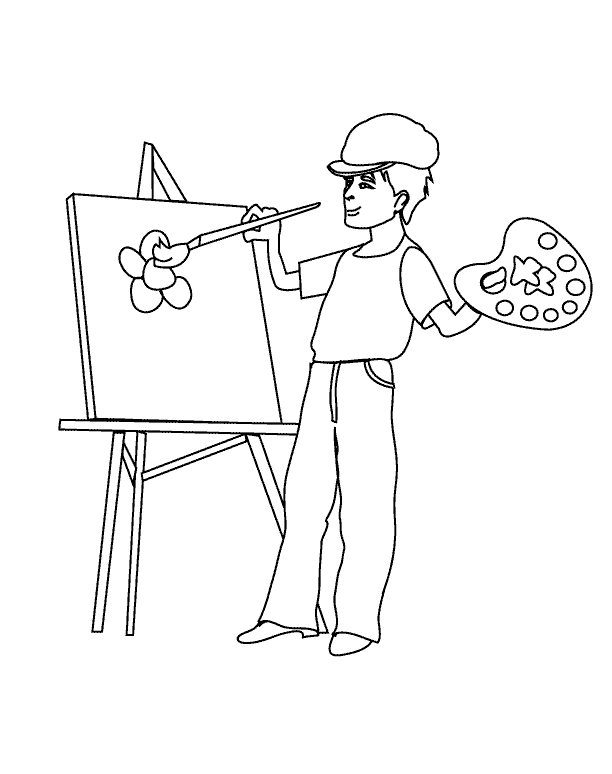 Painter Is Painting Flower Cool Coloring Page