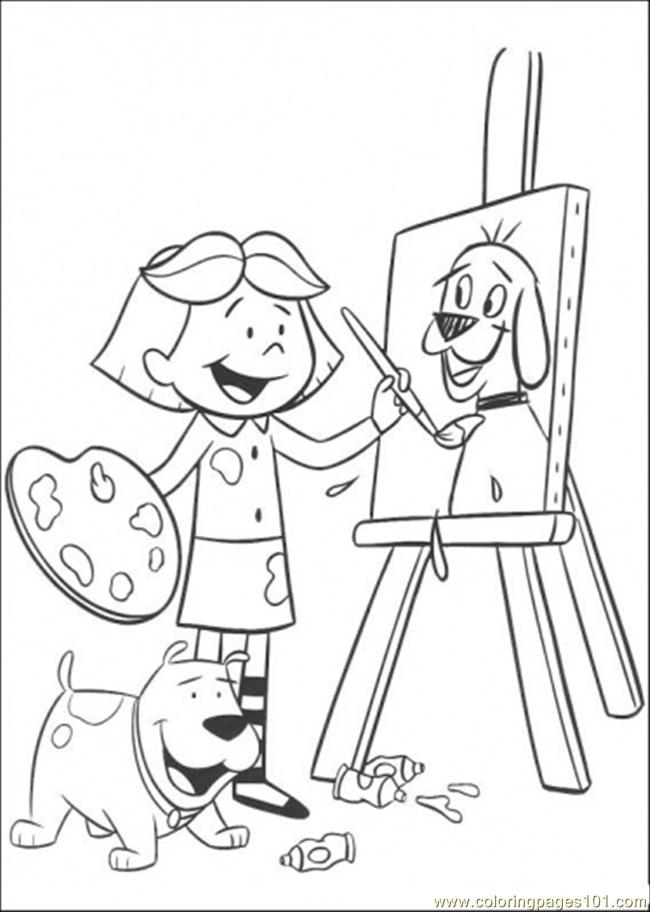 Girl Is Painting A Dog Cool Coloring Page