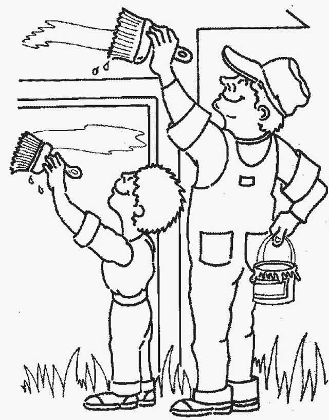 Painter Are Dady And Boy For Kids Coloring Page
