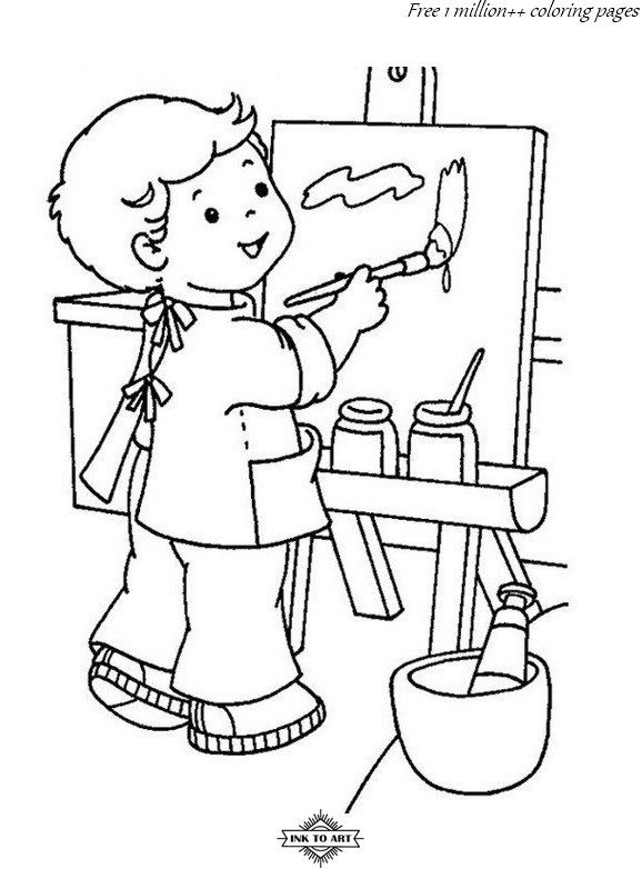 A Boy Is Painting Cool Coloring Page