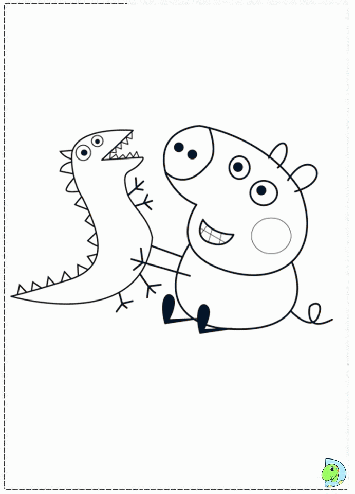 Peppa Pig With Dinosaur For Kids Coloring Page