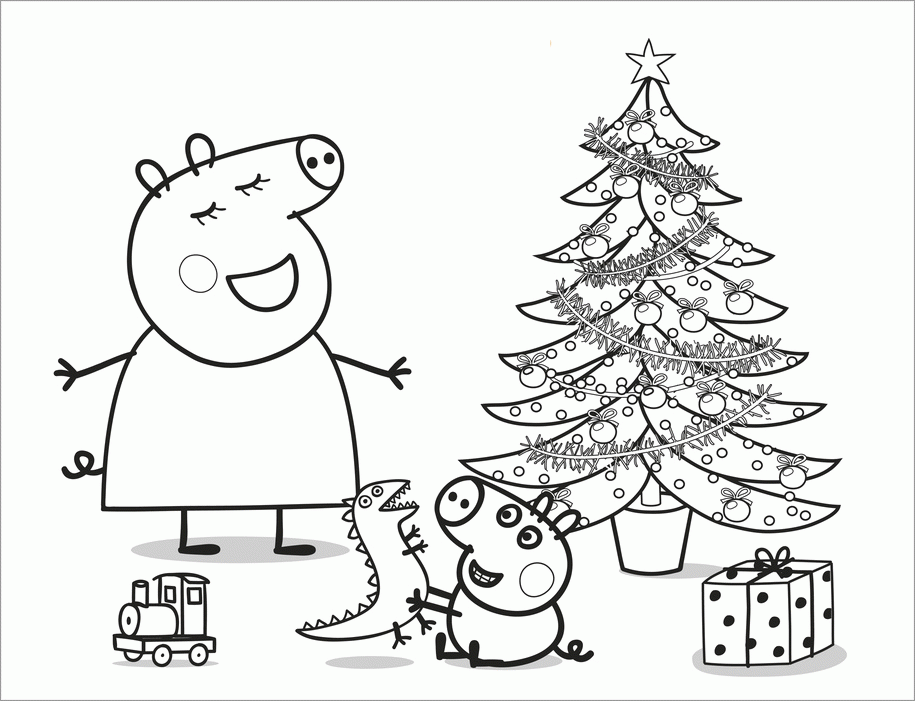Peppa Pig With Christmas Tree Cool Coloring Page