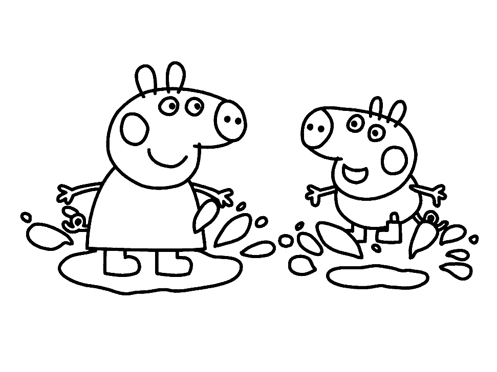 Two Peppa Pigs Playing For Kids Coloring Page
