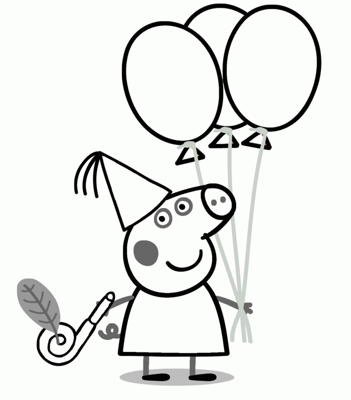 Peppa Pig With Ballons Cool Coloring Page