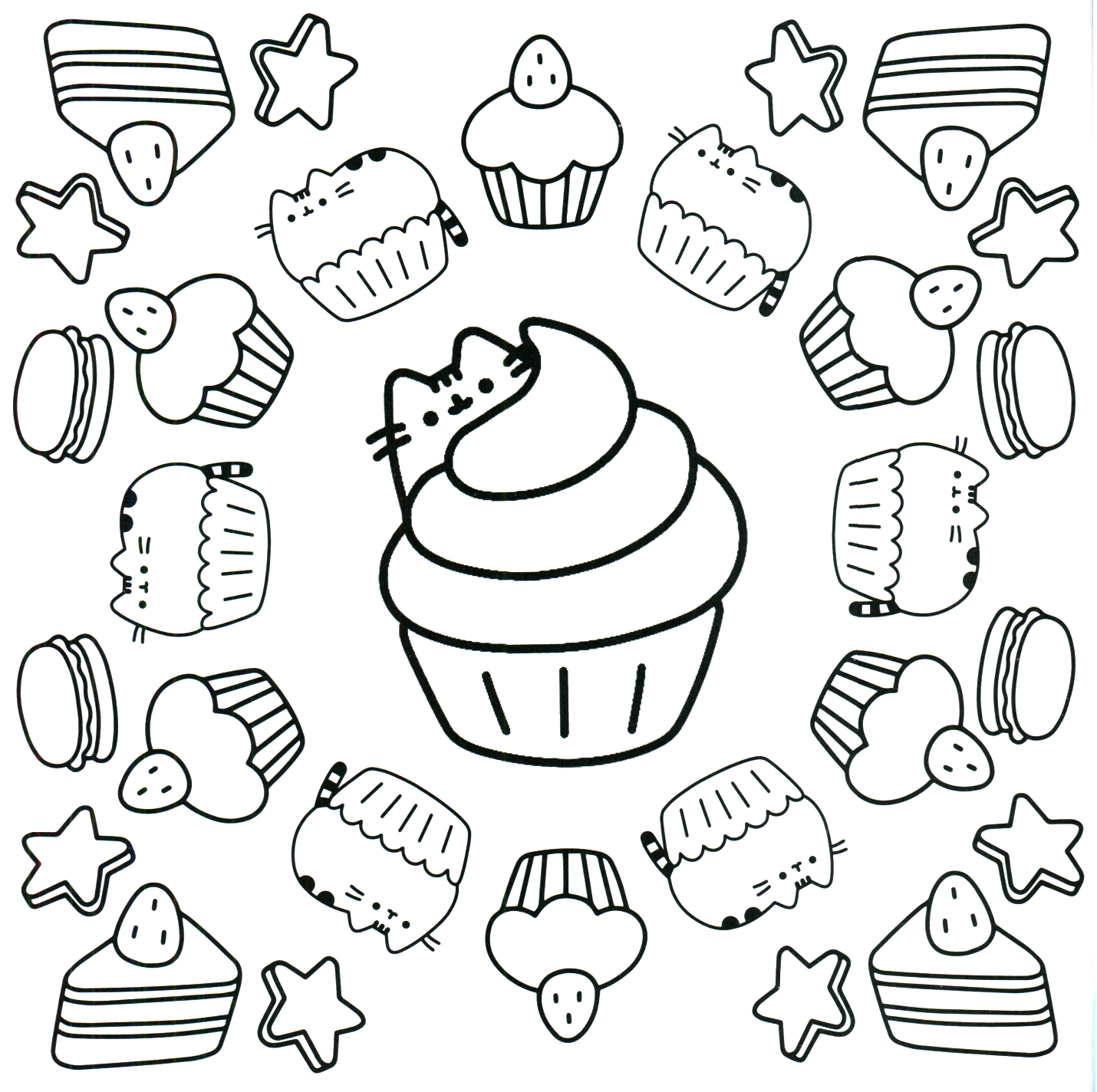 New Pusheen Cat In Cakes Cool Coloring Page