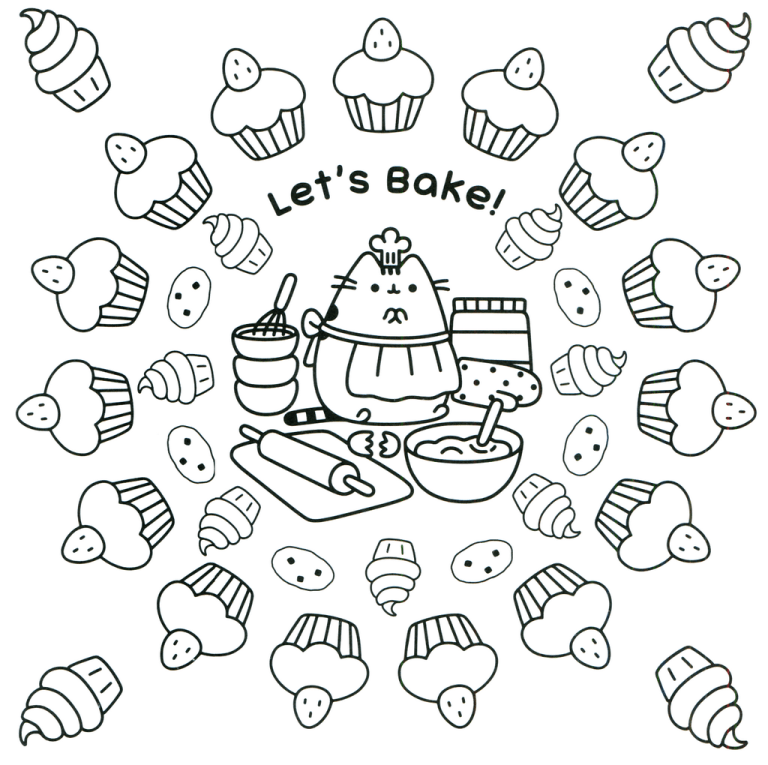 Cool Pusheen Cat In Cakes Coloring Page