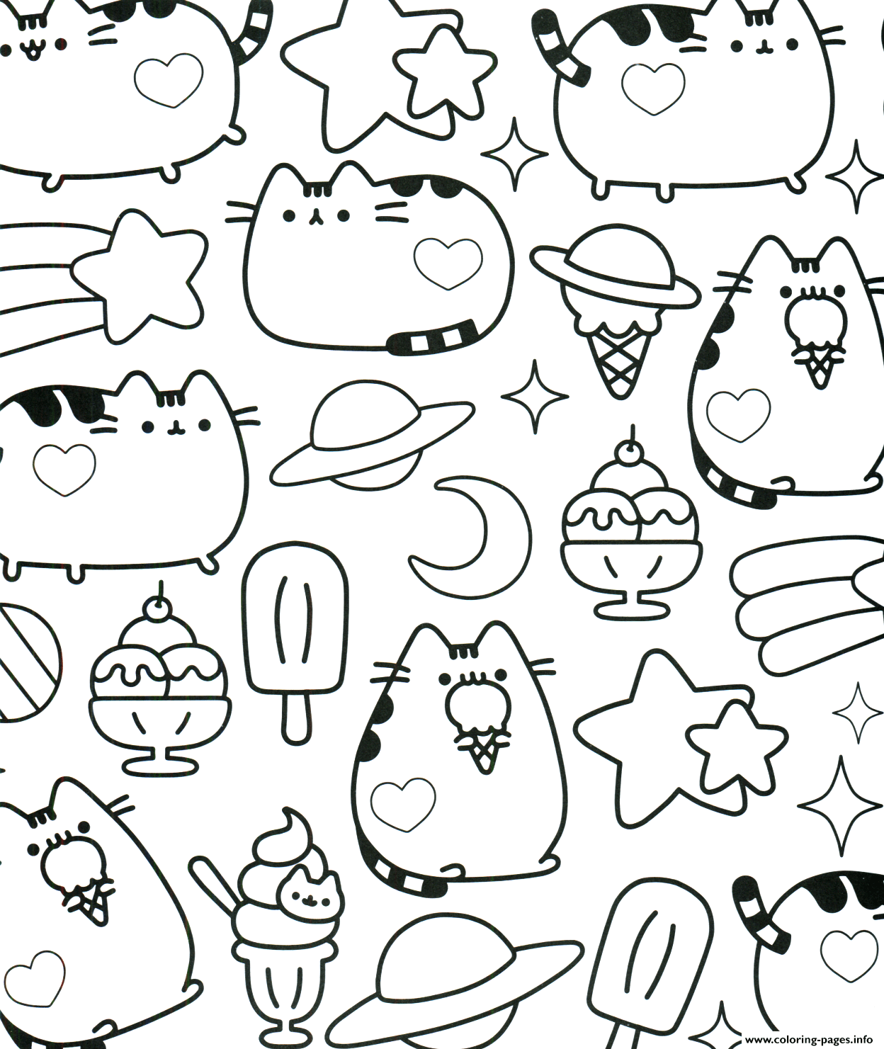 Many Pusheen Cats For Kids Coloring Page