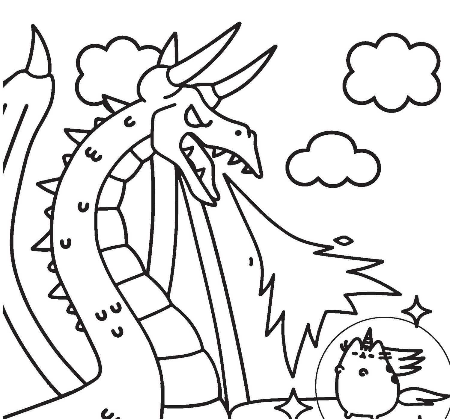 Pusheen Cat And Dragon Cool Coloring Page