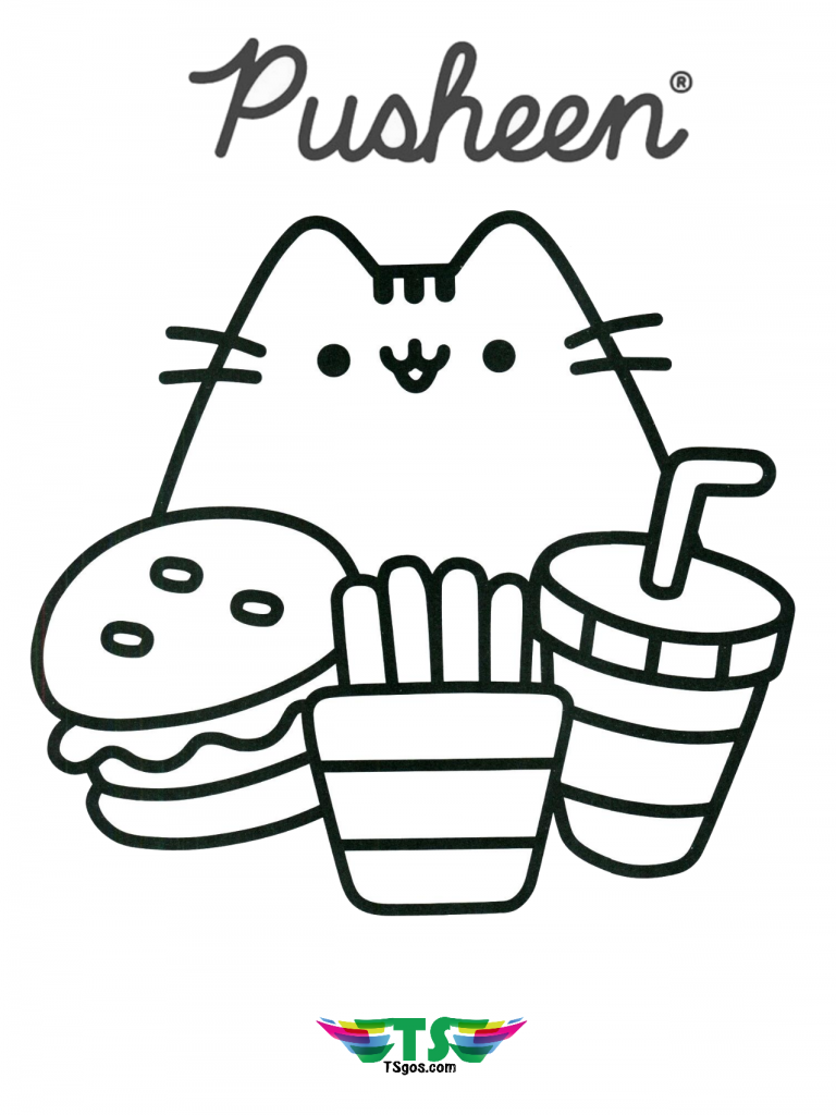 Cool Simple New Cute Pusheen Cat Coloring Page