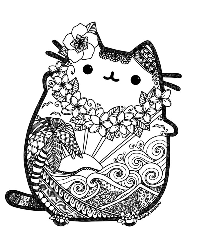 Printable Cute Pusheen Cat Cool Coloring Page