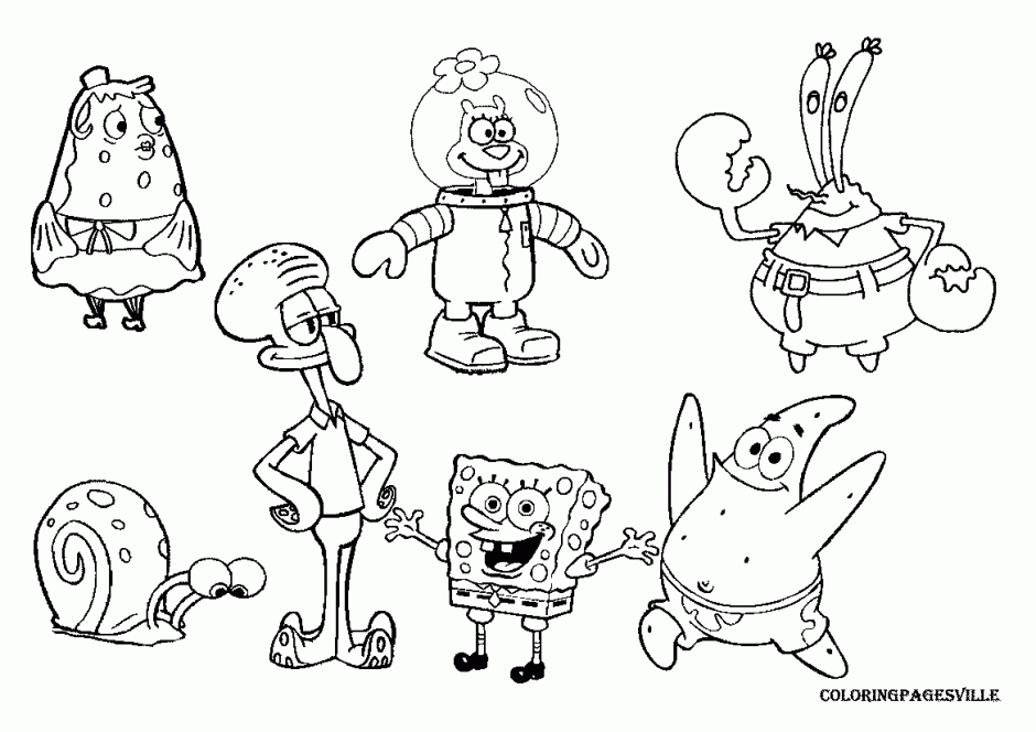 Spongebob Characters 11 Cool Coloring Page