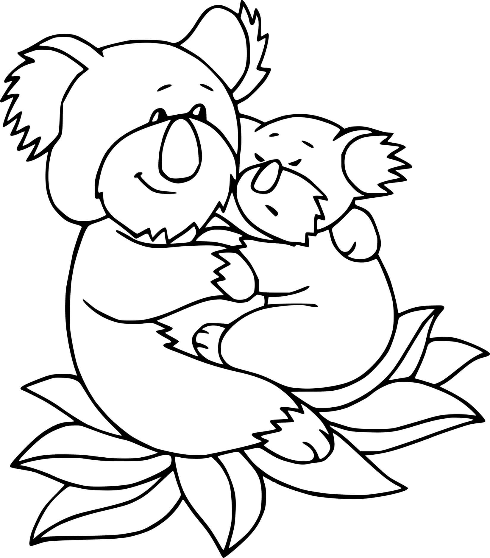 Раскраски коала милая с малышом