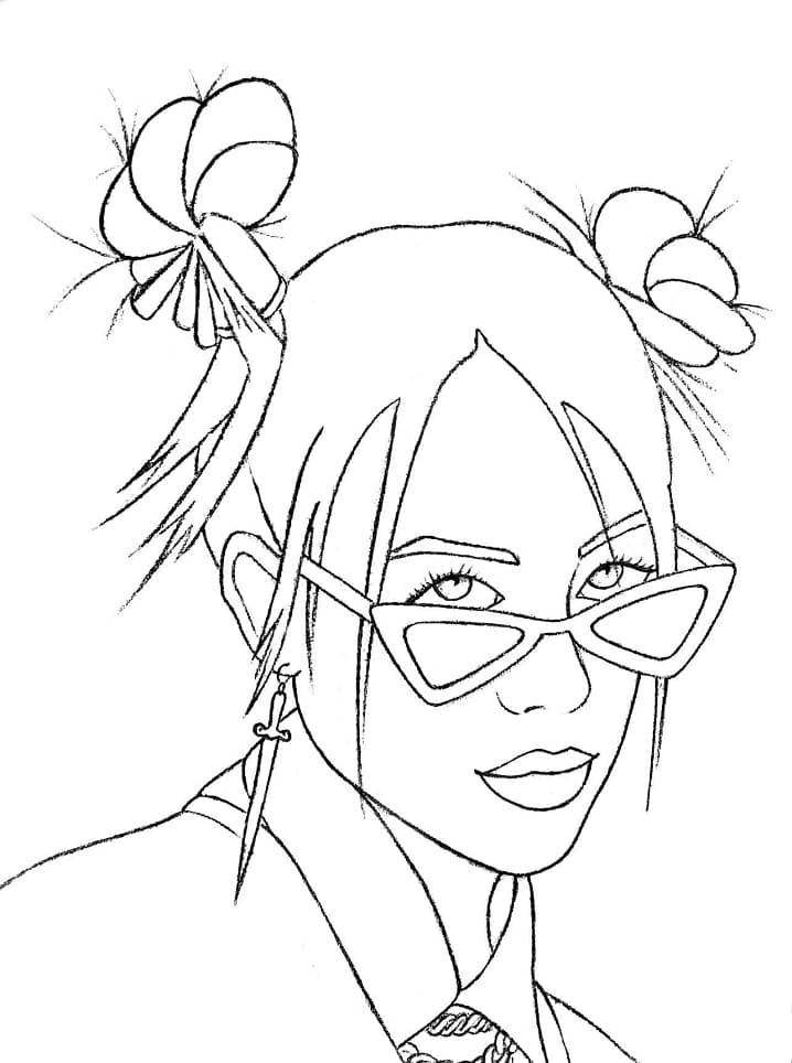 Billie Eilish Looks Cool Coloring Page. 