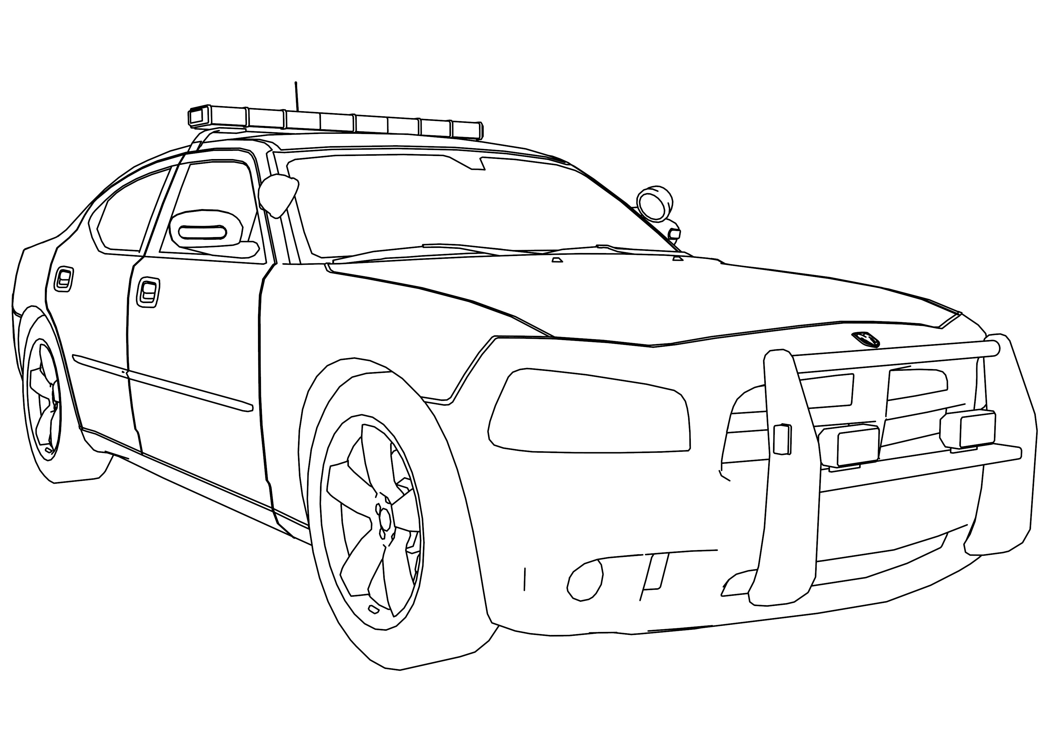 New Police Car Dodge Charger Coloring Page. 