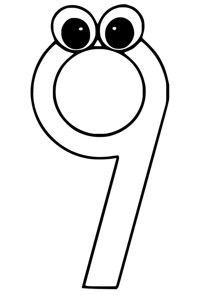Number 9 with Eyes Coloring Pages - Coloring Cool