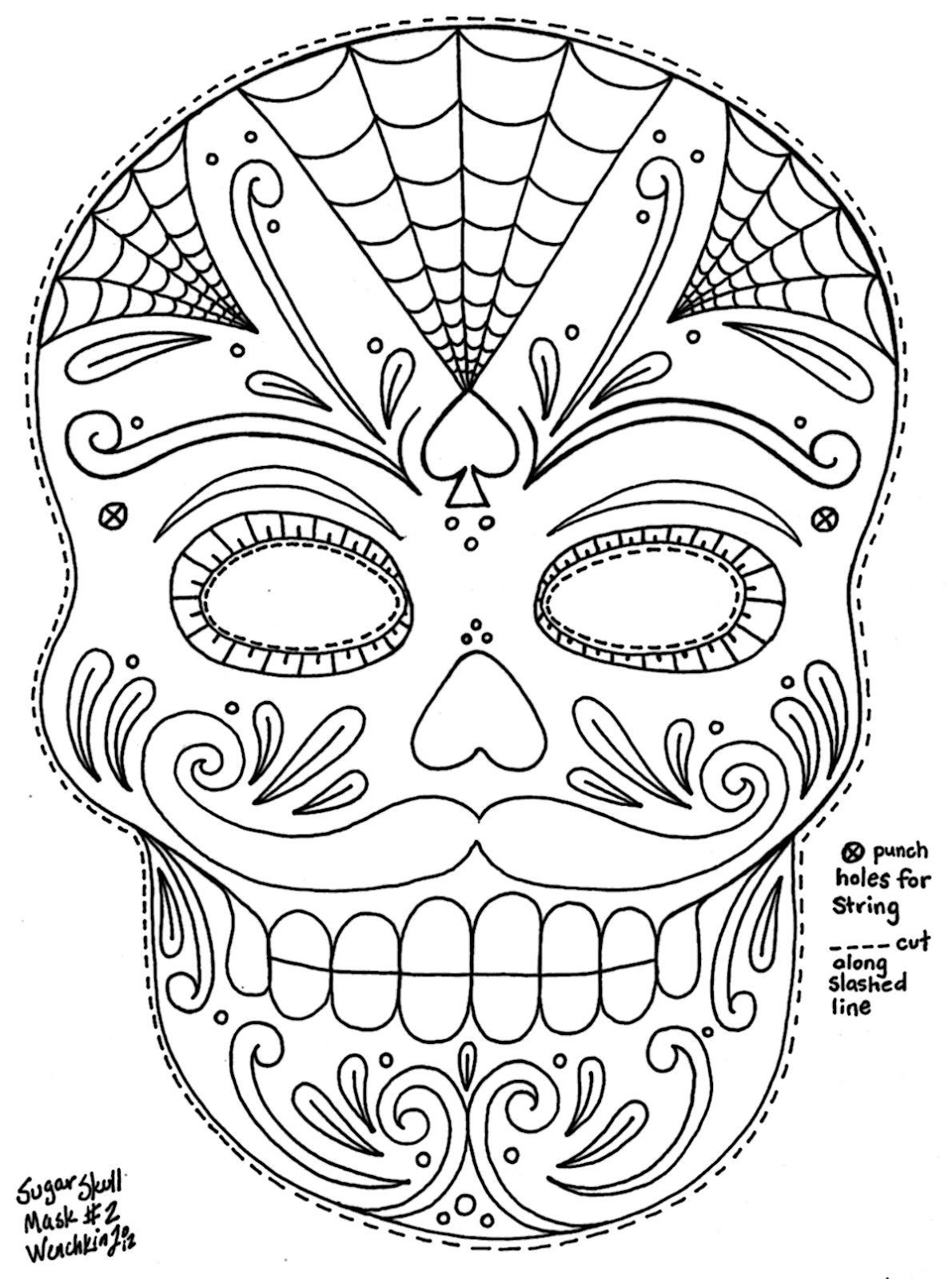Sugar Skull Mask 2 Coloring Page. 