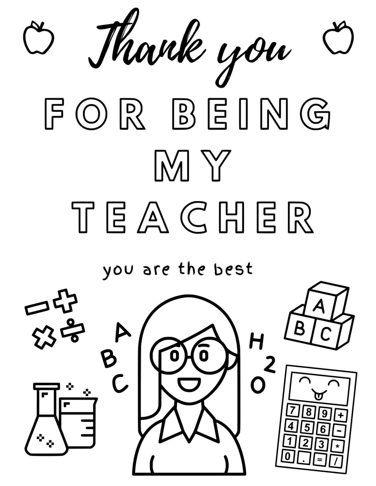 Thank You For Being My Teacher Coloring Pages Coloring Cool