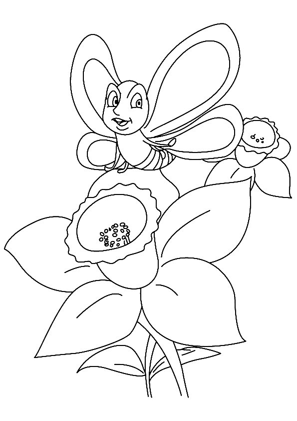 Butterfly With Daffodil Coloring Page